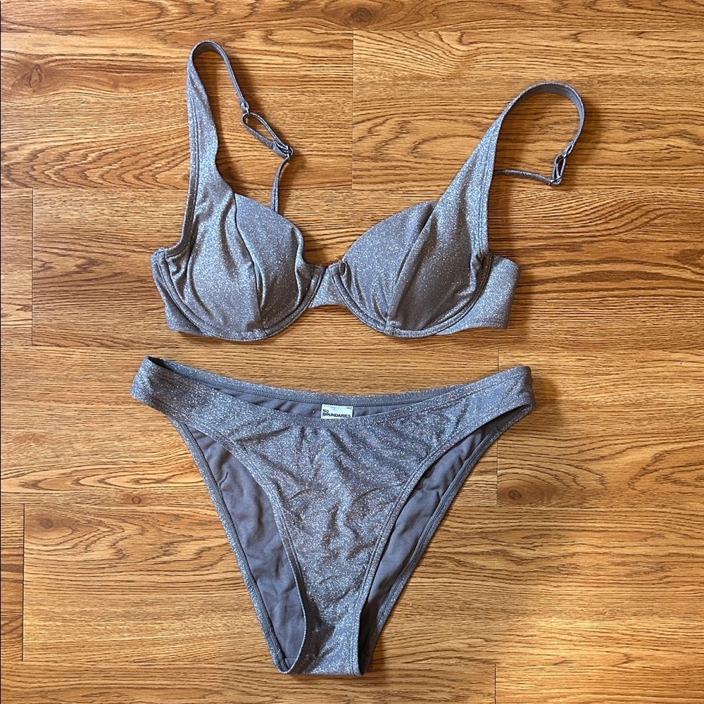 Shimmering Silver Bikini Top